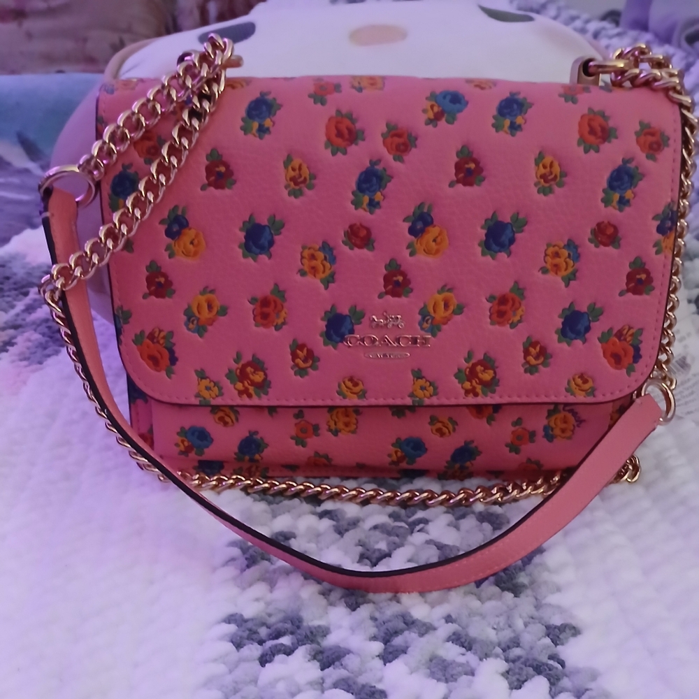 Authentic Coach Klare Crossbody Bag in pebble leather with floral print